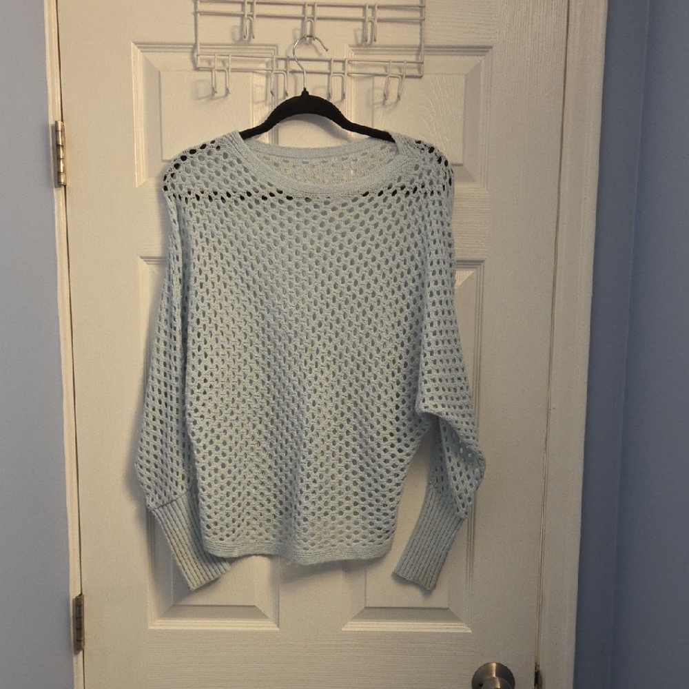 Sky Blue Open-Knit Women's Sweater